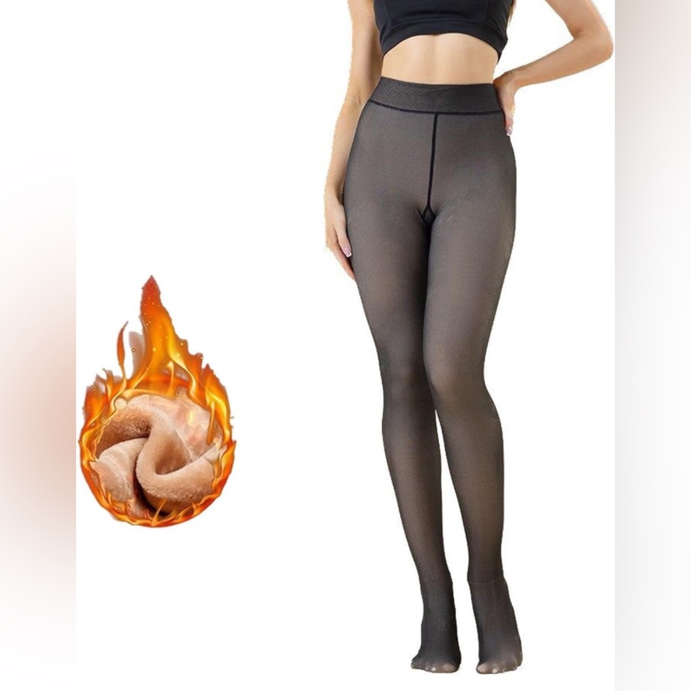 Wolecc Fleece Lined Tights Women Translucent Fleece Pantyhose Winter Warm